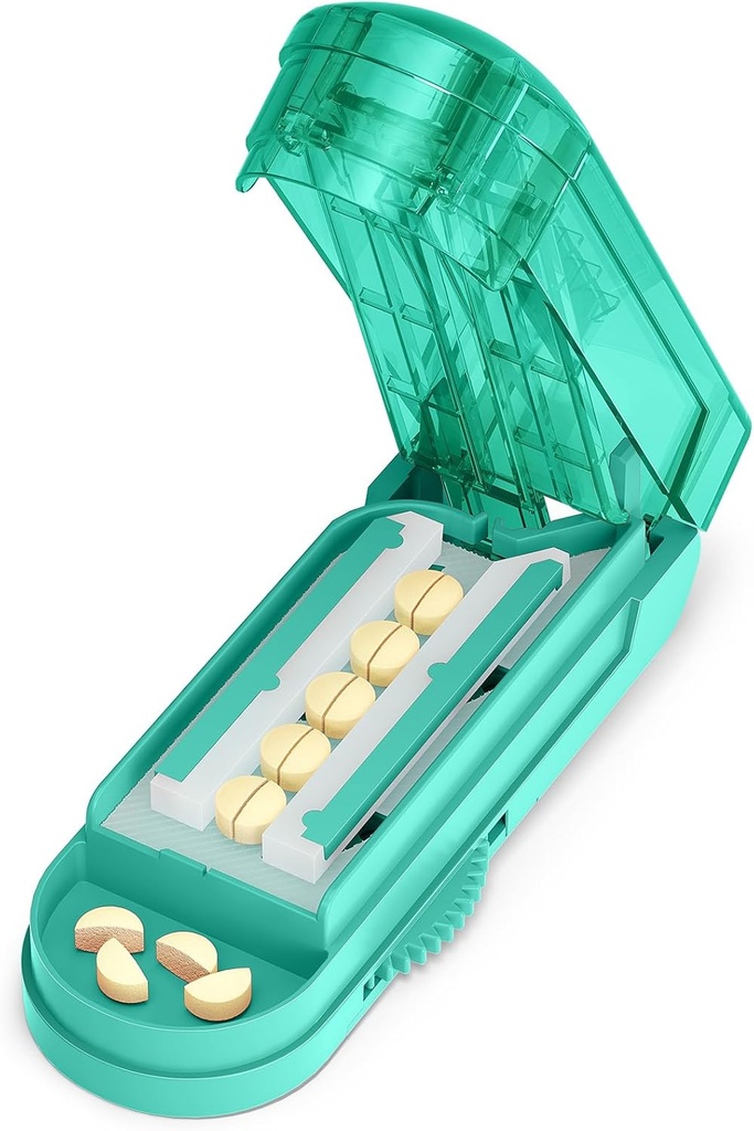 ONE PIX Pill Cutter Splitter dla małych i małych pigułek, Medycyna Cutter dla cięcia wielu tabletek w czasie w połowie, Cut dla małych lub dużych Pill z ukrytym ostrym stali nierdzewnej Ostrze, Cyan