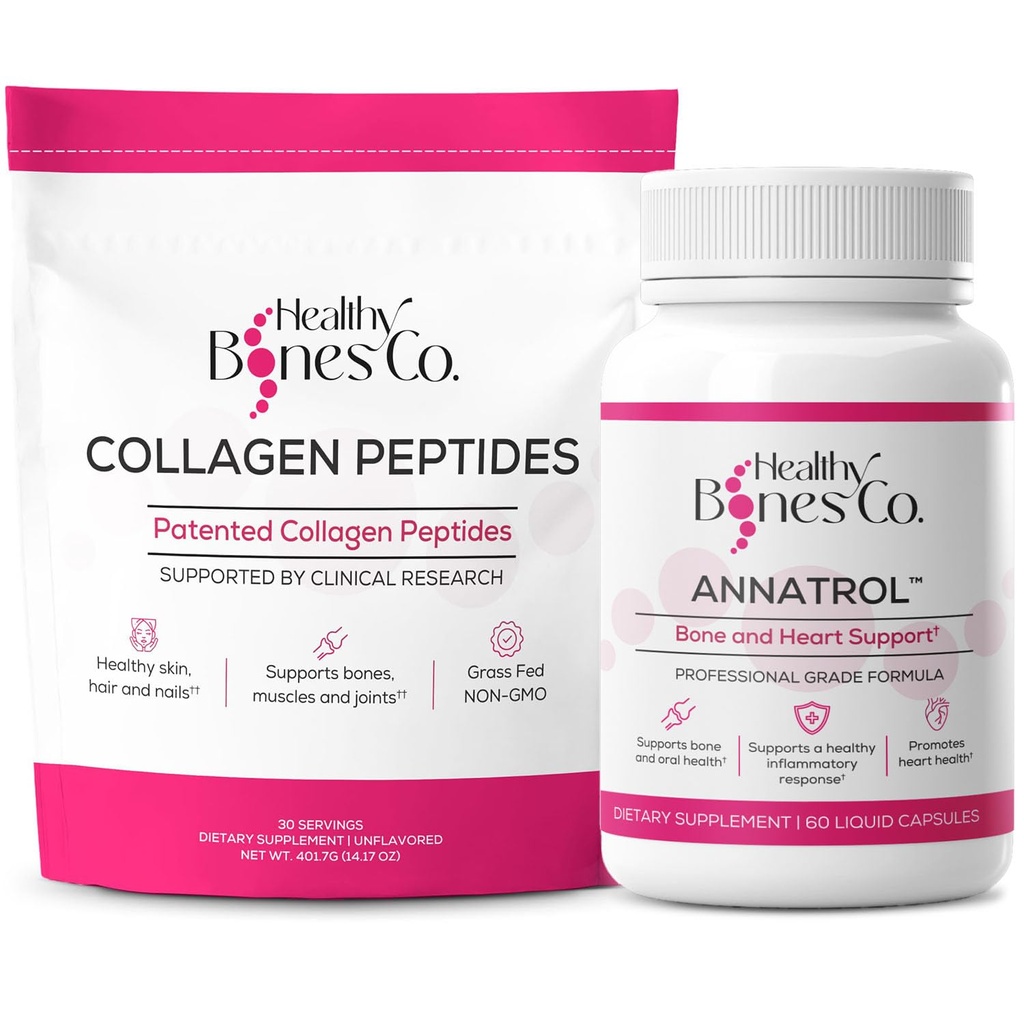 Annatrol Bone Support & FORTIBONE Collagen Peptydes w / FORTIGEL, VERISOL i TENDOFORTE - Kompletne kości, stawów, skóry, włosów, paznokci i wsparcia metabolicznego 124; 1 miesiąc dostaw (Pouch, 401.7G)