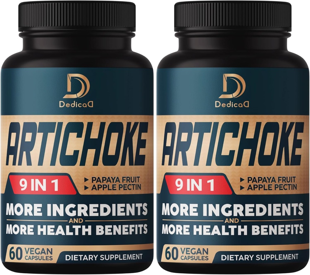 Ekstrakt z karczocha Kapsułki 6650mg 4- Miesiące Dostawy - Support Trawienie, Zdrowie immunologiczne i równowagi ciała - Połączone 9 Herbs Papaya, Apple Pectin, Ginger & More - Non-GMO 2 Packs 60 Kapsułki