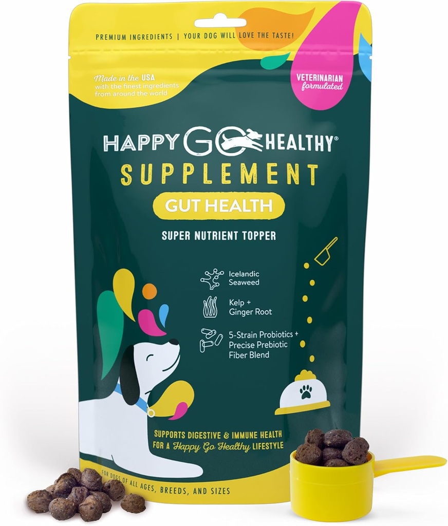 Dog Gut Health Probiotics Supplement Supplecion 124; Poprawia opiekę zdrowotną i immunologiczną dla psów i szczeniąt 124; Wszystkie naturalne składniki smaczne Kibble Dog Food Topper 124; 60 Count Pack