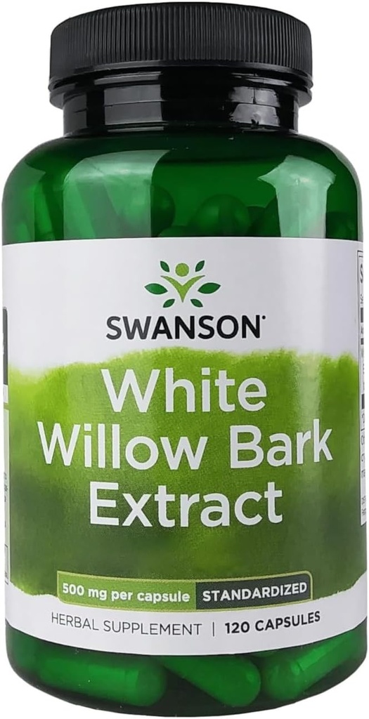 Swanson White Willow Bark Extract - Promotes Joint Support and Muscle Relief - Standaryzowane do 15% Salicin - Natural Supplement with No Stomach Irritation - (120 kapsułki, 500mg każdy)
