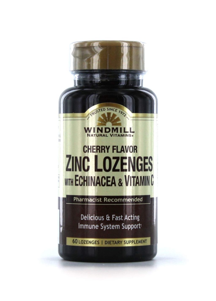 Wiatrak Witaminy Cynk Lozenges Z Echinacea & Witamina C - Cherry Flavor, 60 Lozenges, 60 Sług, 60 Hrabia