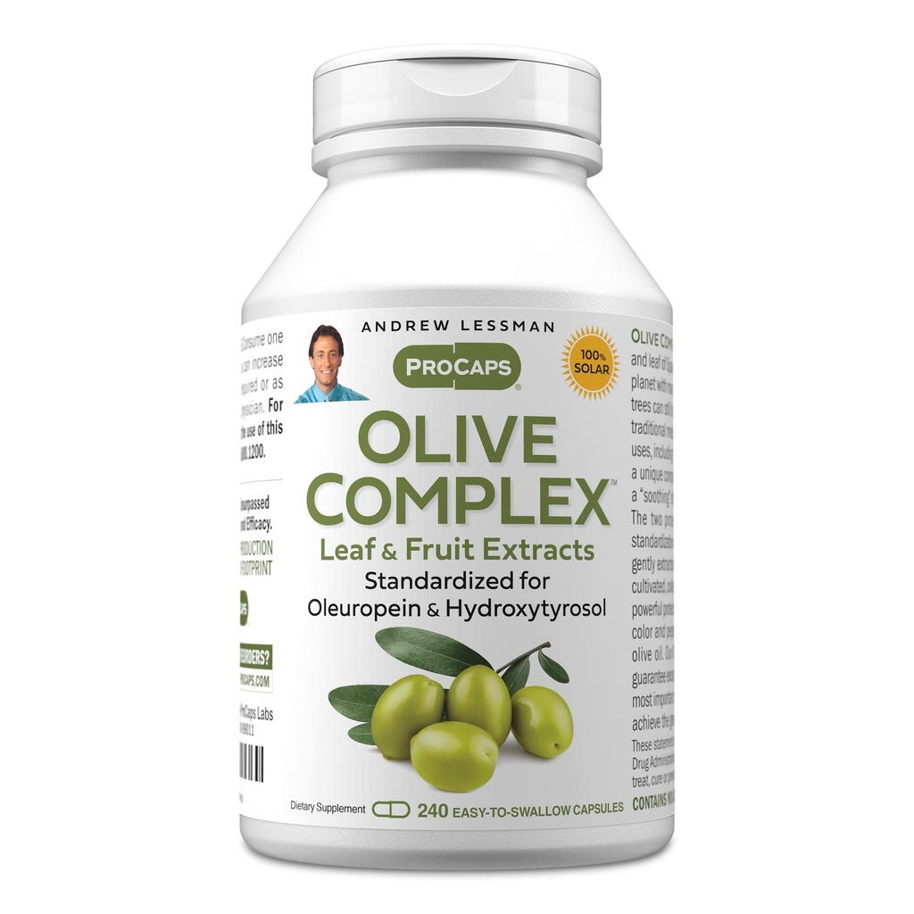 ANDREW LESSMAN Olive Complex - 240 kapsułki - Ekstrakty liści i owoców. Standaryzowane dla oleuropeiny i hydroksytyrozolu w celu wspierania układu sercowo- naczyniowego i immunologicznego. Małe kapsułki łatwe do połknięcia