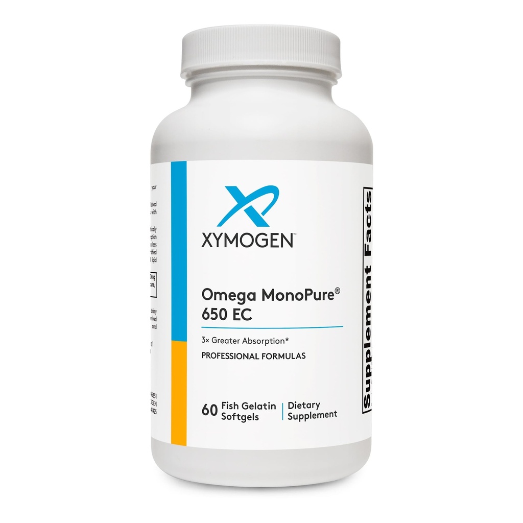 XYMOGEN Omega MonoPure 650 EC - Omega-3 Fish Oil Supplements for Women & Men - with EPA, DHA & DPA - Mniejszy Softgels z 3X Większa Absorpcja - Wsparcie Zdrowe Serce i Cognition (60 Softgels)