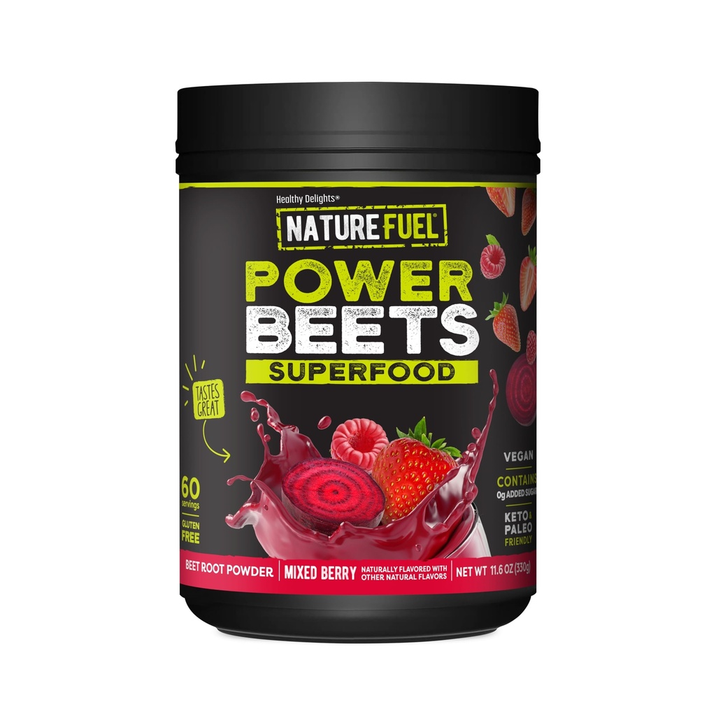 Nature Fuel Power Beets Proszek, Pyszne mieszane jagody, Skoncentrowane Superfood Suplement, Wspiera cyrkulacja, Natural Energy & Stamina, Non-GMO, 60 Servings (Packaging May Vary)