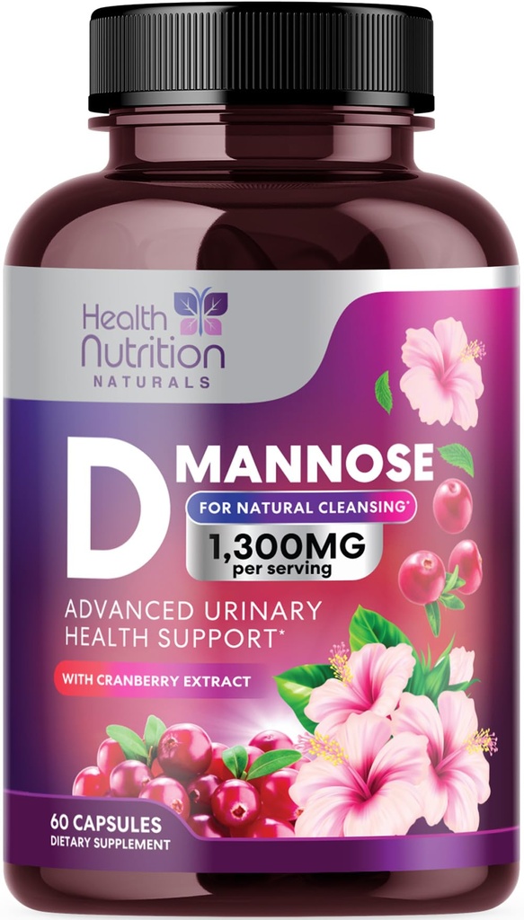 D- Mannose Supplement 1,350mg - z żurawinem, Hibiscus & Dandelion - Acting Fast-, Natural Tract Urnary & Bladder Support for Women & Men - Flush & Cleanse Impurities - Non-GMO, Wegan - 60 Kapsułki