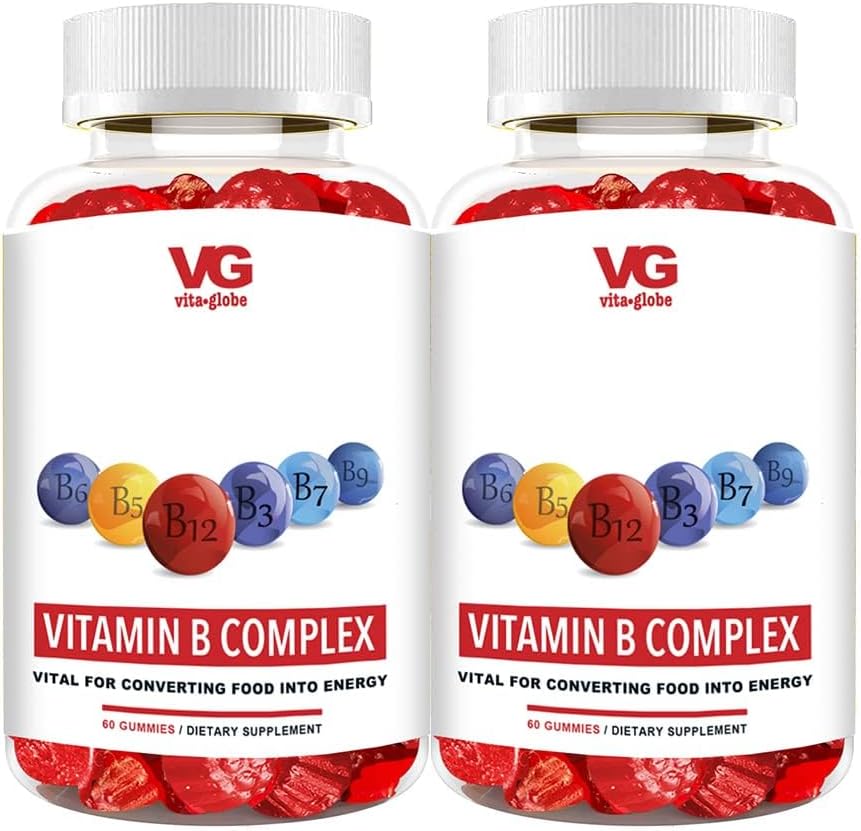 VITA GLOBE B Complex Gummy Vitamin - Strawberry Flavor z witaminą C, Niacyna, B6, B12 & Biotin for Energy, Heart Health and Brain Support, 120 Count (Pack of 2)
