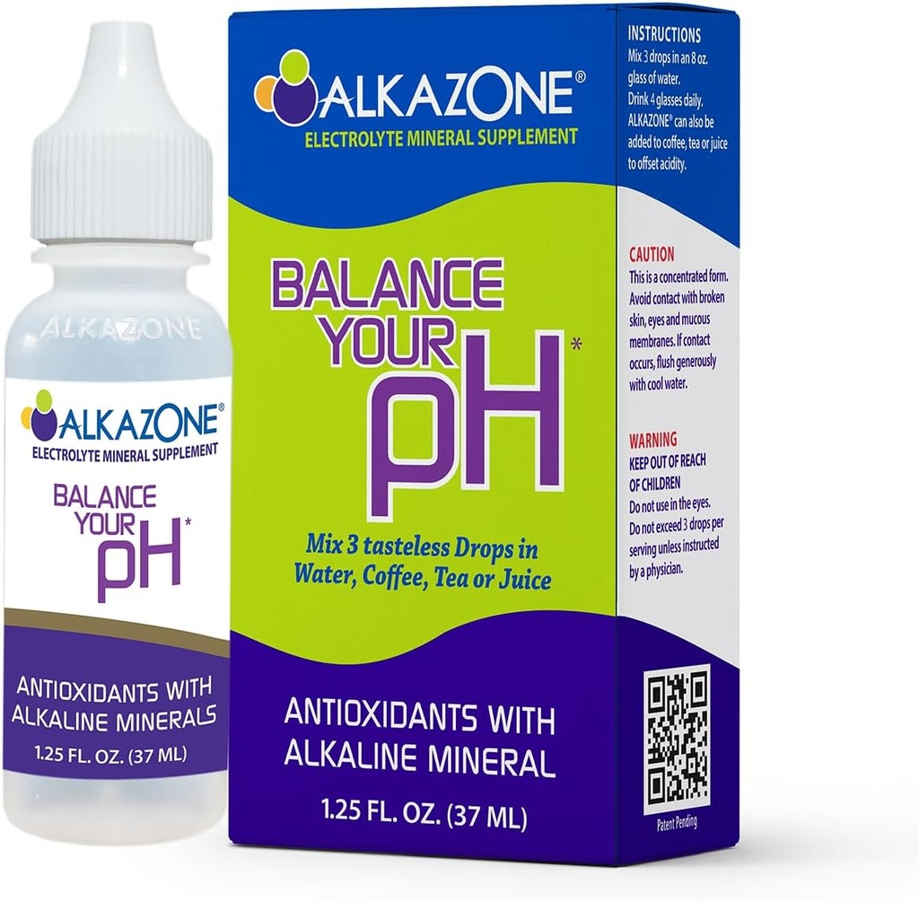 Alkazon Równowaga pH, przeciwutleniacze Alkaline Mineral Drops, Single 1.25 Oz Pack, Przenośne, Daje 10 Galony alkalicznej, przeciwutleniającej wody, Unflavored, pH Równowaga, Nawodnienie