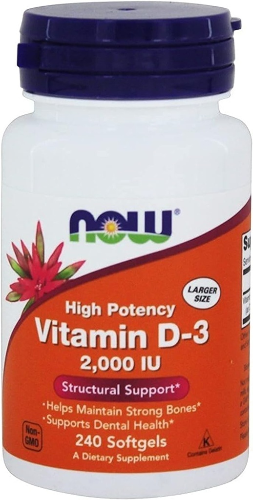 Teraz żywność, (2 opakowania) Witamina D-3 Wysoka moc, 2000 j.m., 240 Softgels