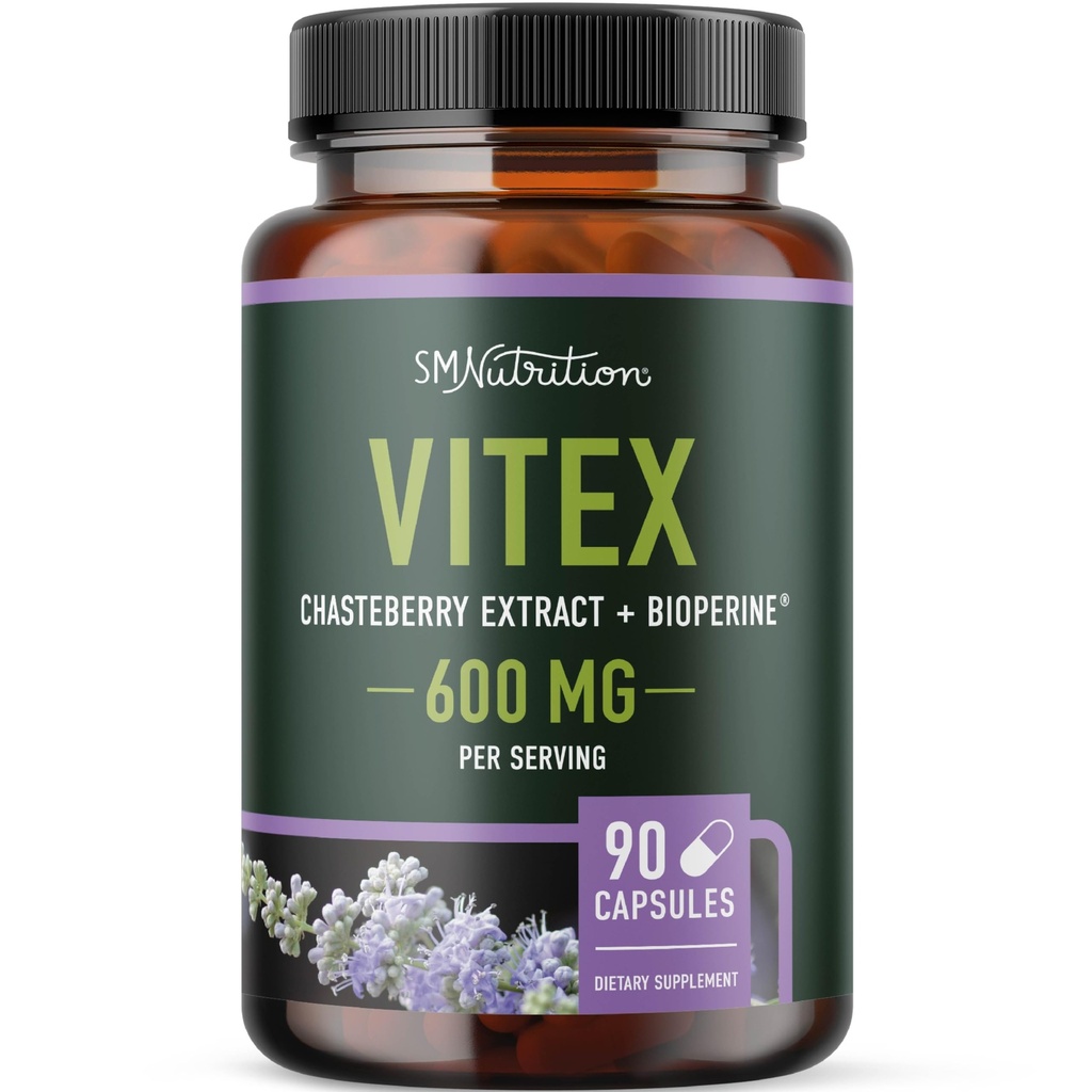 Vitex Chasteberry Supplement 600mg XI124; Agnus Castus for Women 's Hormon Balance, Menopauza, Regularność menstruacyjna i trądzik hormonalny * XI124; Certified gluten- Free, Vegetarian XI124; 90 Kapsułki, 3- Month Supply