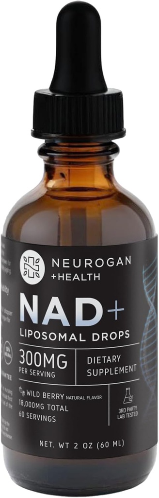 Neurogan NAD + Krople liposomalne - 300mg na jedną porcję, 18,000mg ogółem - Suplementy z kropli płynnych - Suplement NAD do komórek i immunologicznych - Nikotynamid Dinukleotyd adeniny dla kobiet i mężczyzn