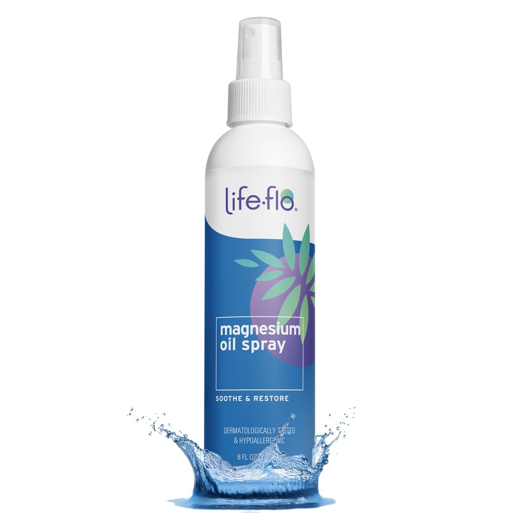 Life- Flo Czysty olej magnezowy do stóp i ciała - 100% Czysty rozpylacz magnezu z Ancient Zechstein Seabed - Rozpylacz oleju magnezowego do stóp, Relaksujące i odmładzające mięśnie i łączniki - 8 oz
