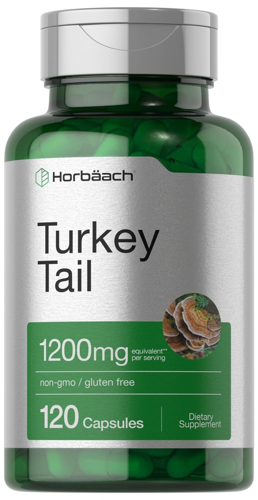 Horbäach Turkey Tail Mushroom Kapsułki 124; 1200mg 124; 120 Hrabia 124; Non-GMO i Gluten wolny ekstrakt
