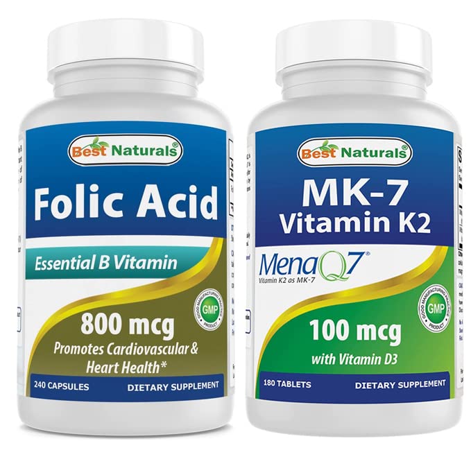 Najlepsi naturalni kwas foliowy 800 μg i witamina K2 (MK7) z D3