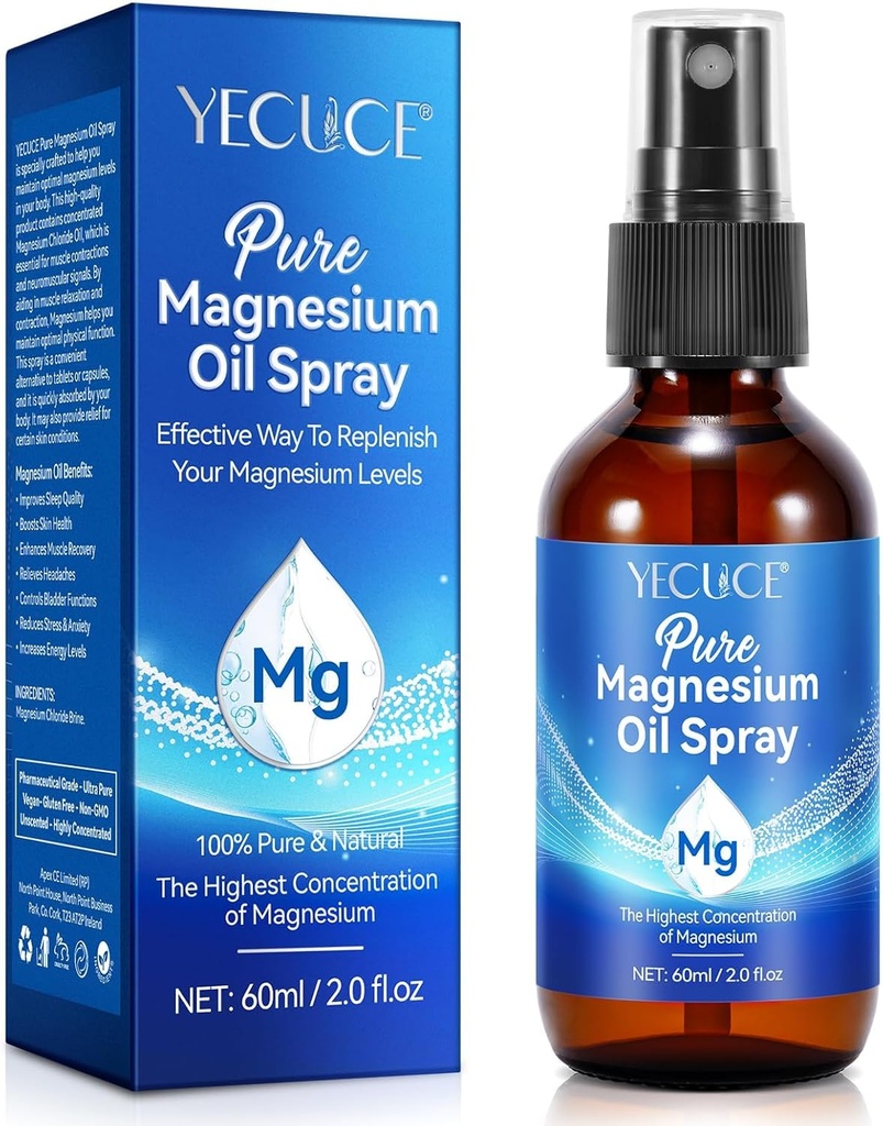 Rozpylacz oleju magnezowego, olej magnezowy do stóp, czysty rozpylacz oleju magnezowego 2 Fl.Oz, 100% czysty i naturalny rozpylacz magnezowy, rozpylacz magnezowy, naturalny dezodorant, łatwy w wchłanianiu i użyciu