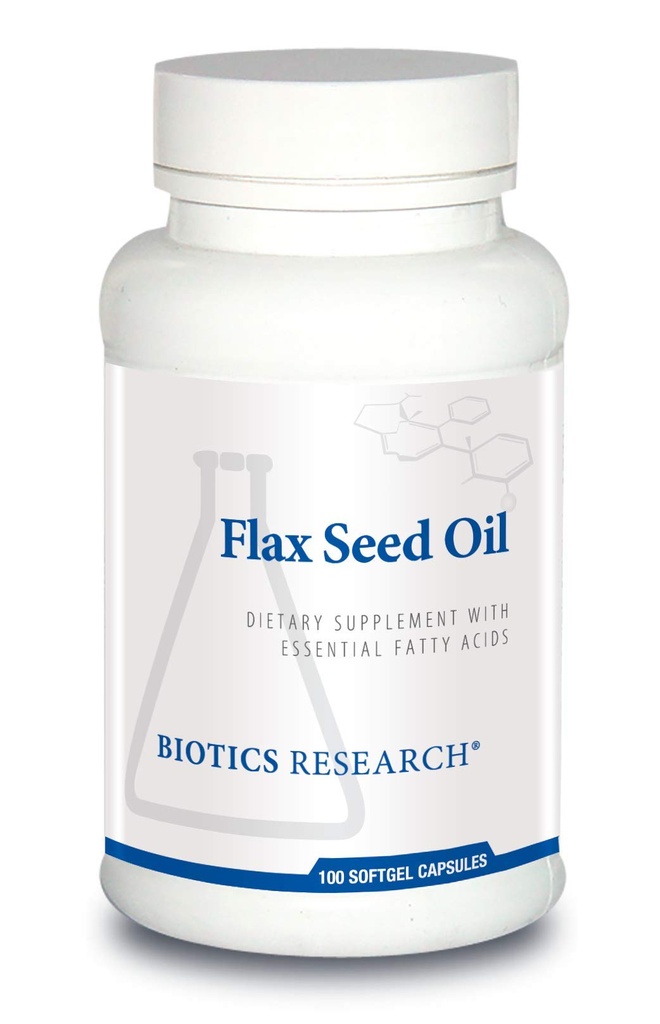 Biotics Research Flax Seed Oil Każda kapsułka zawiera 1000 czystego oleju lnianego. Cold Pressed from Certified organicznie rosnący materiał lniany. Heart Health. 100 Softgeli
