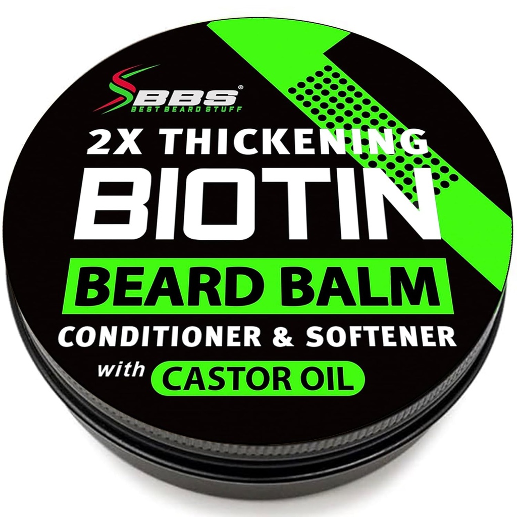 Biotin Beard Balm dla mężczyzn - 2X Thickening dla Broda i wąsacz - Organiczny Wosk wąsaty z Castor Oil & Meadowpian - Nawadniający Balon wzrostu włosów twarzy i Leave- W odżywce