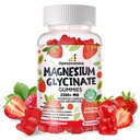 Glucynian magnezu Gummies 2500mg - Suplement potasu bez cukru Magnezu z witaminą D, B6, CoQ10 dla uspokojenia nastrojów i wsparcia snu - 90 gumek truskawkowych
