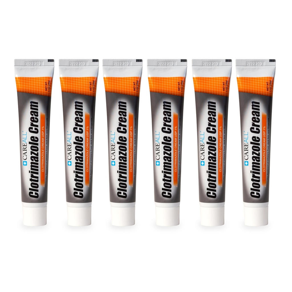 CareAll Klotrimazole krem przeciwgrzybiczy 1% USP 1.0 oz. (6 Pack), Leczy Najbardziej Athlete 's Foot, Jock Itch i Ringworm, Sooths and Relieves Itching, Burning and Cracking z niniejszych warunków