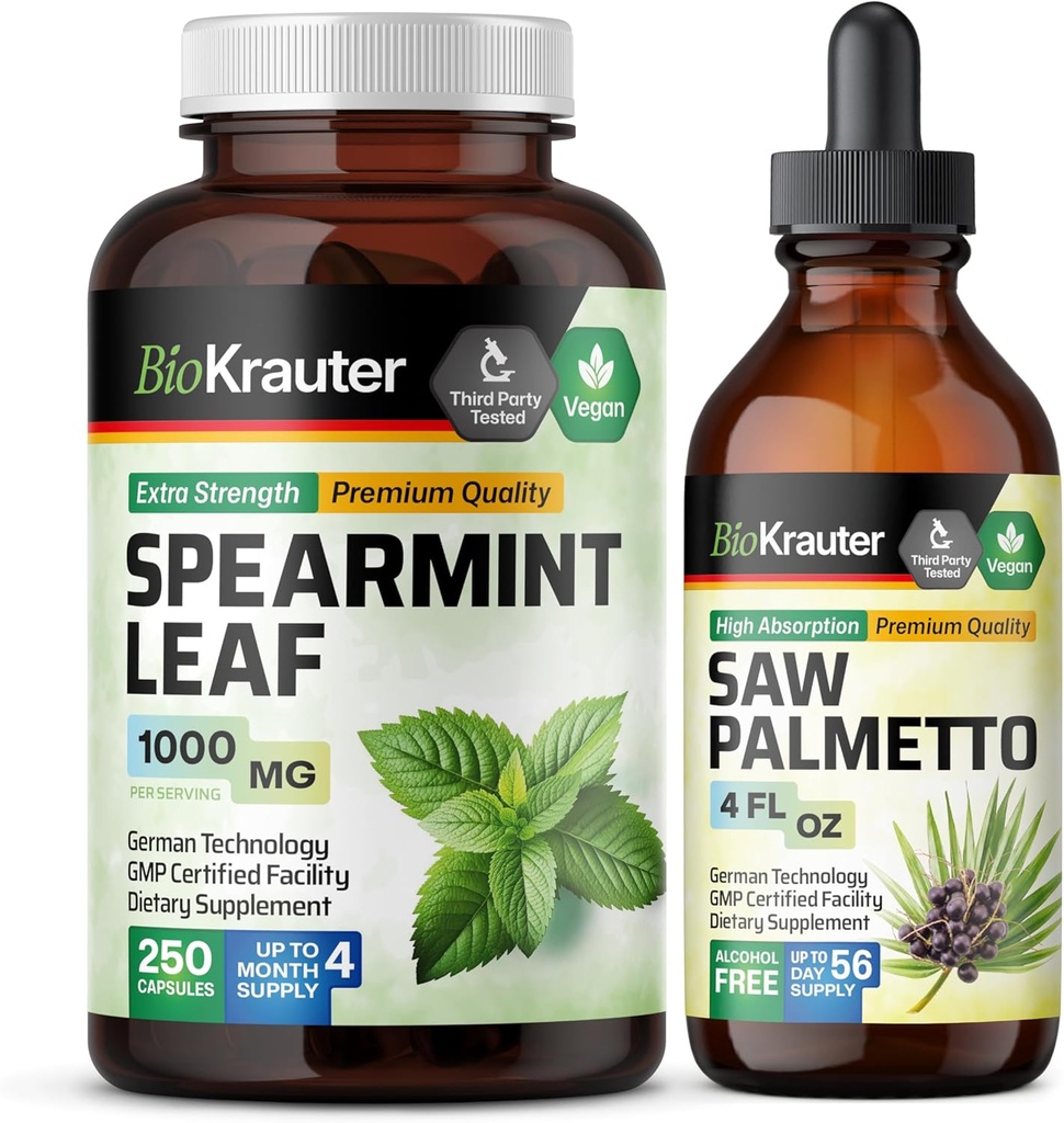 BIO KRAUTER Spearmint 250 Kapsułki & Piła Palmetto Tincture 4 Fl. Oz.