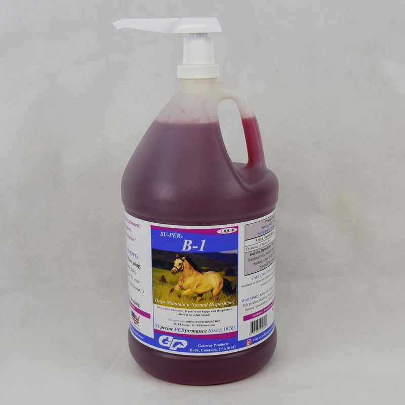 SU- PER B-1 Suplement do uzdatniania koni - Witamina Equine B-1 Wspierająca Ciecz Koń - Suplement Apetite Booster dla koni - 1 Gallon + Pompa, 4 Miesiąc Dostawy