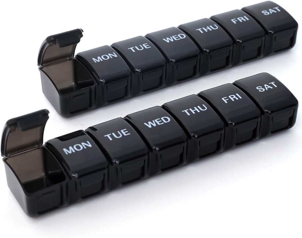 2 opakowania małe Cotygodniowe Pill Organizator, Pocket Daily Pill Case Pill Box for Pills / Witamina / Olej rybny / Suplementy (czarny)