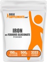 BulkSupplements.com Proszek żelazny Glukonian - Zasadniczy minerał dla energii, Żelazko 18 mg - Żelazo Suplementy, Gluten Free, 150mg na serwowanie, 500 g (1.1 lbs) (Opakowanie 1)