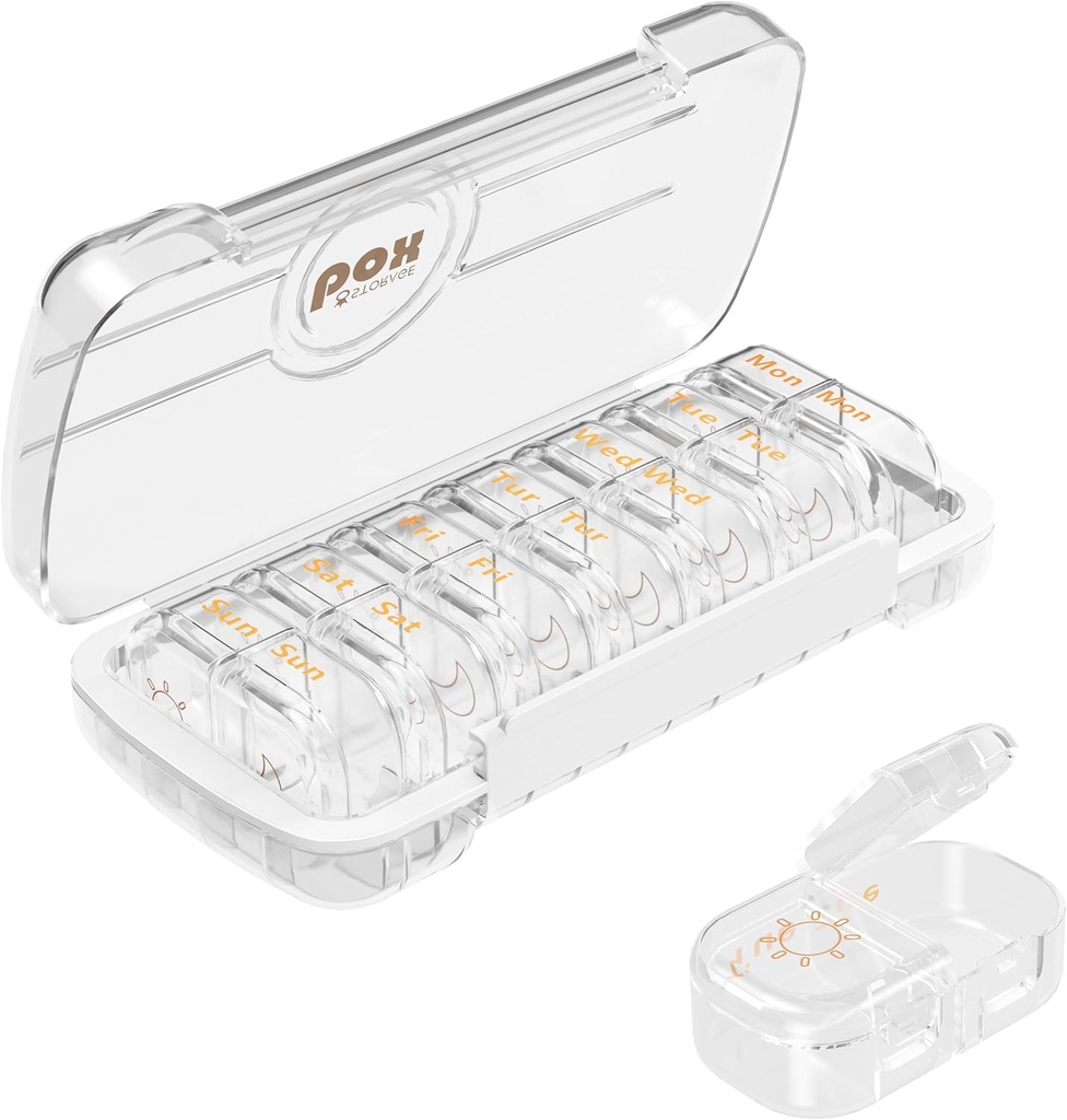 HBlife Cotygodniowy Pill Organizator i Dispenser 2 razy dziennie, Codzienne AM i PM Travel Pill Box Kontener 7 Dni dla witamin, Medycyna, Suplementy i Olej Rybny, Dustproof Medicine Divider Case (Clear)