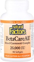 Czynniki naturalne, BetaCareAll 25,000 j.m., Witamina A dla zdrowej skóry, Wizja i funkcje immunologiczne, 90 Softgels