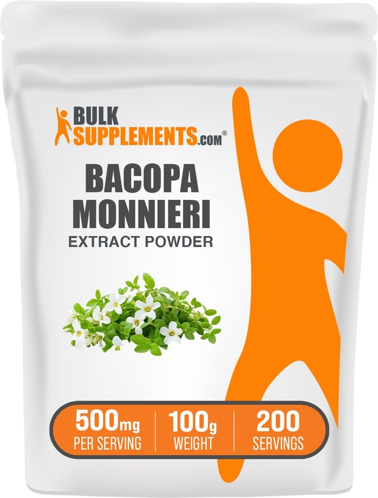 BulkSupplements.com Bacopa Extract Powder - Bacopa Monnieri Supplement, Herbal Supplement - Vegan & Gluten Free, 500mg na jedną usługę, 100g (3.5 oz) (opakowanie po 1)