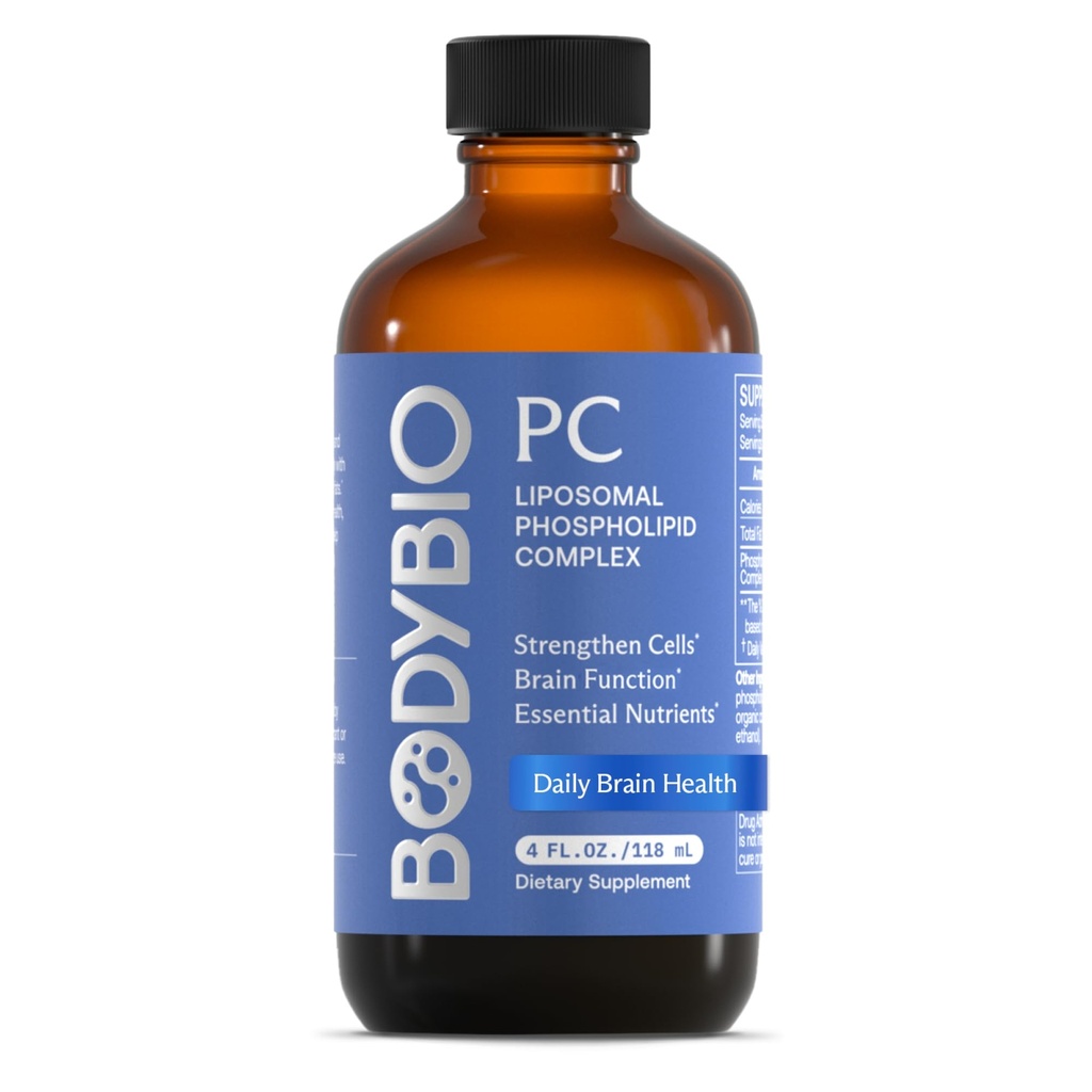 BodyBio PC - Fosfatydylocholina dla zdrowia mózgu, Jasność psychiczna, funkcje poznawcze, Naprawa komórkowa i zdrowe starzenie, Kompleks fosfolipidowy Suplement dla łagodnego Detox Daily
