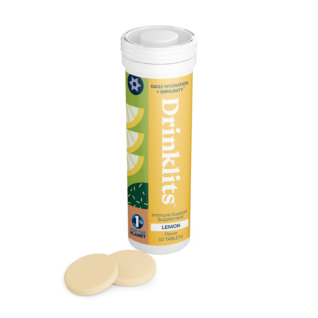 Drinklits Lemon Daily Immunous Support Tablets 124; 0g Sugar - Witamina C - Elektrolity - Mieszanka botaniczna 124; Single Tube (10 Tablets / Servings)