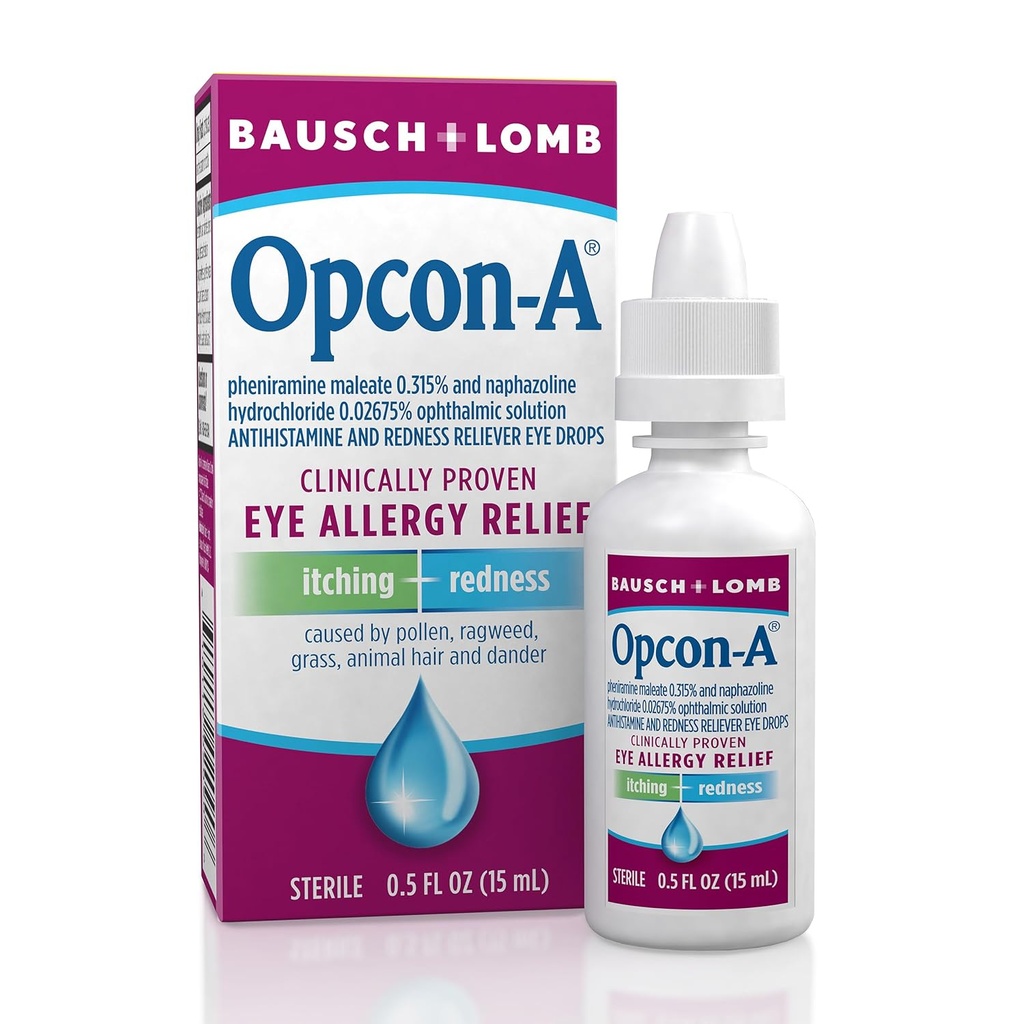 Opcon- Alergia krople do oczu przez Bausch + Lomb, dla Itch and Redness Relief, Red and Itchy Eyes Antihistamine Eye Drop, Clinically Proven Treatment, 0.5 Fl Oz