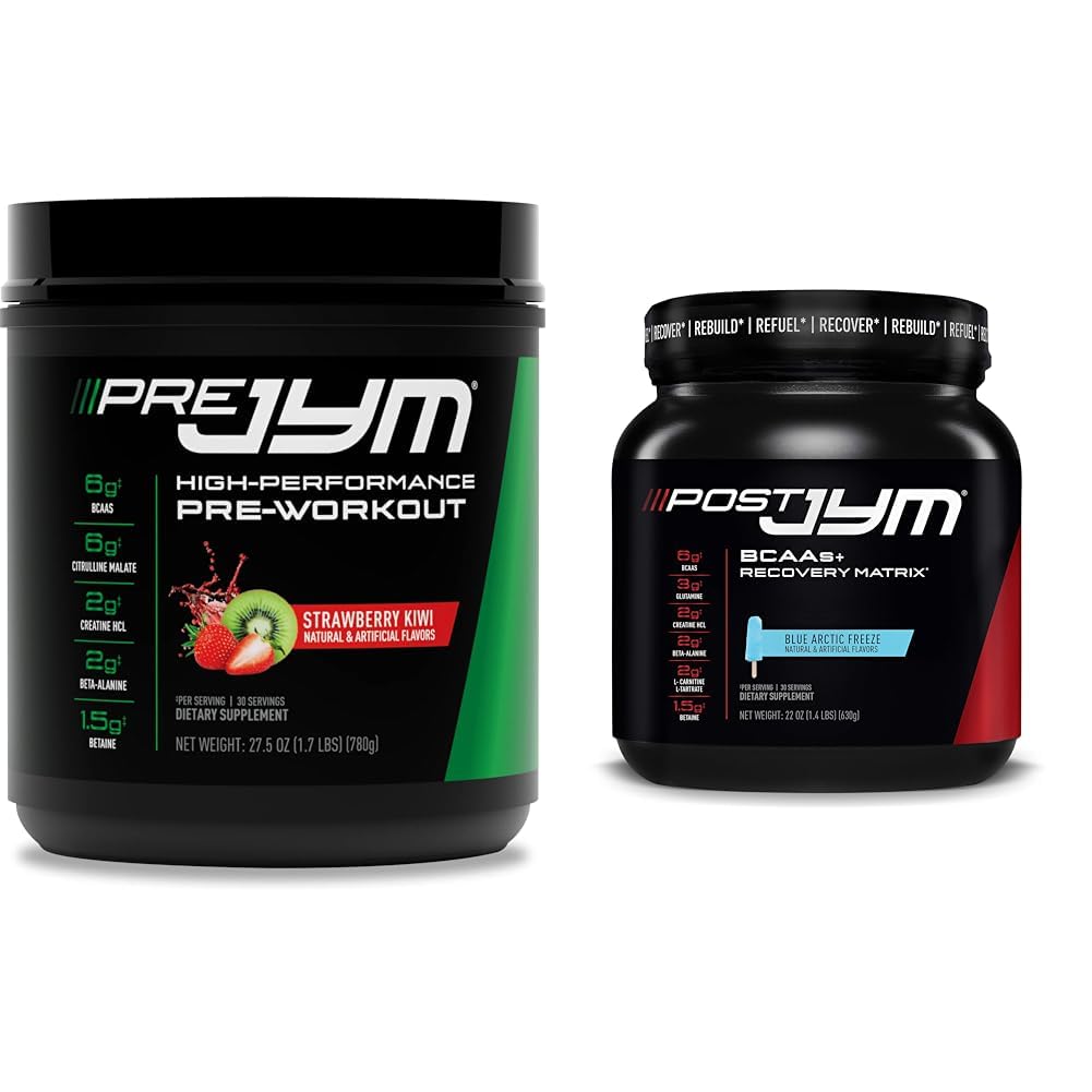 JYM Supplement Science PRE JYM 30 Służenia - Truskawka Kiwi & Post- Trening z BCAA, Glutamina, Creaine HCL, Beta- Alanina i więcej, Blue Arctic Freeze, 30 Sług, 22 Oz