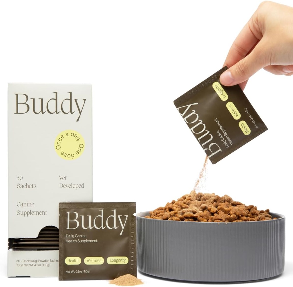 Buddy 10- in-1 Daily Dog Multivitamin Supplement (Meal Topper) - 23 Aktywne składniki w / Nie Wypełniacz - 10 Świadczenia zasadnicze - Hip & Joint, Skóra & Coat, Trawienie