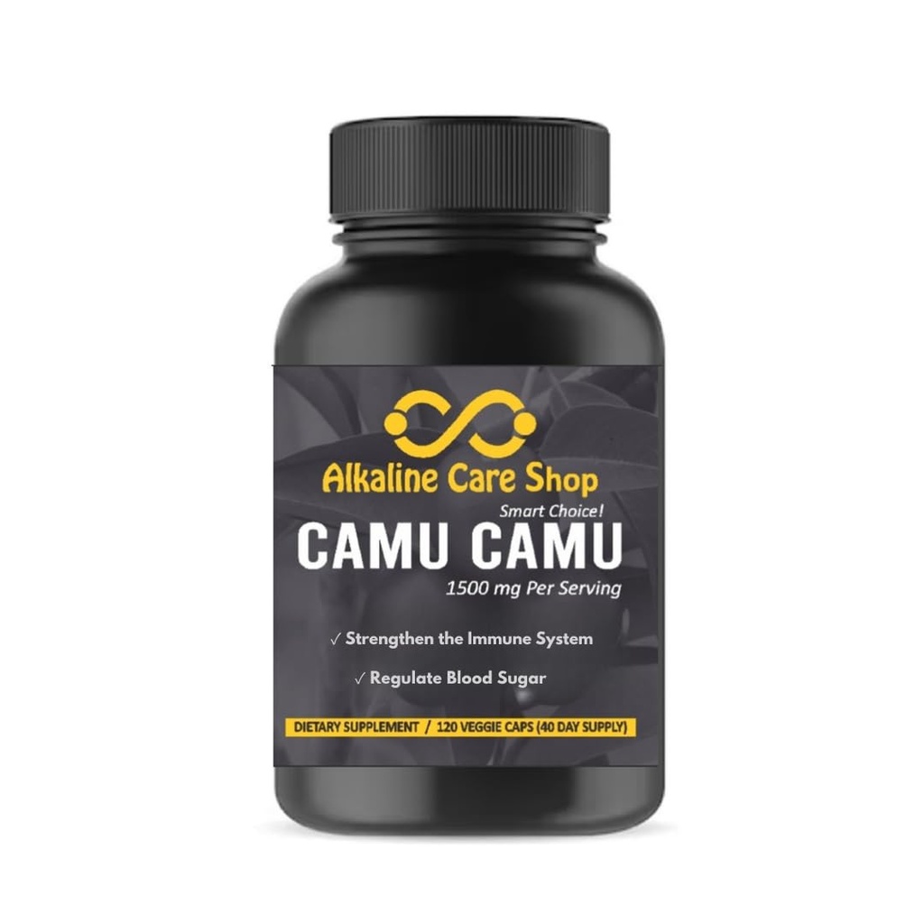 Alkaline Care Yellow 124; Witamina C z Camu Camu Camu Capsules, 1500mg Yellow 124; 100% Natural, Whole Food, Non-GMO Supplement with Camu Camu Camu Extract Yellow 124; dla wsparcia immunologicznego i kolagenowego (120 Veggie Capsules)