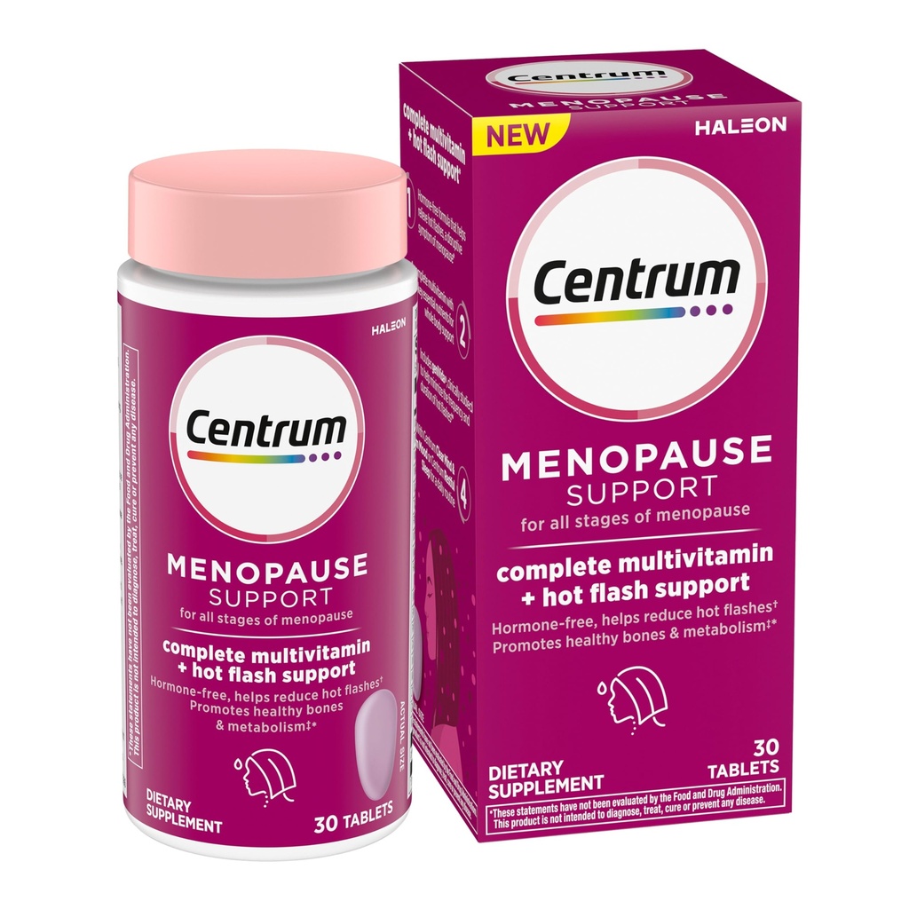 Centrum Kompletny suplement multiwitaminowy + Hot Flash wsparcie menopauzy tabletki wsparcia, z Klinicznie Studiowane geniVida, 30 Hrabia