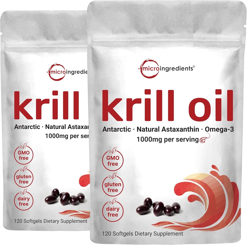 2 Pack Antarctic kryll Supplement, 1000mg Per Serving, 120 Soft- żele Każdy, bogaty w Omega- 3, EPA, DHA & Astaxanthina, Supports Brain Health, Premium oleju krylowego Kapsułki płynne Softgels