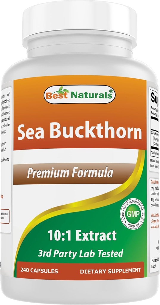 Najlepszy Naturals Sea Buckthorn Oil Powder Extract 10: 1 500 mg 240 Kapsułki - Non-GMO, Gluten Free - Zawiera naturalnie Omega- 7 Kwas palmetolowy