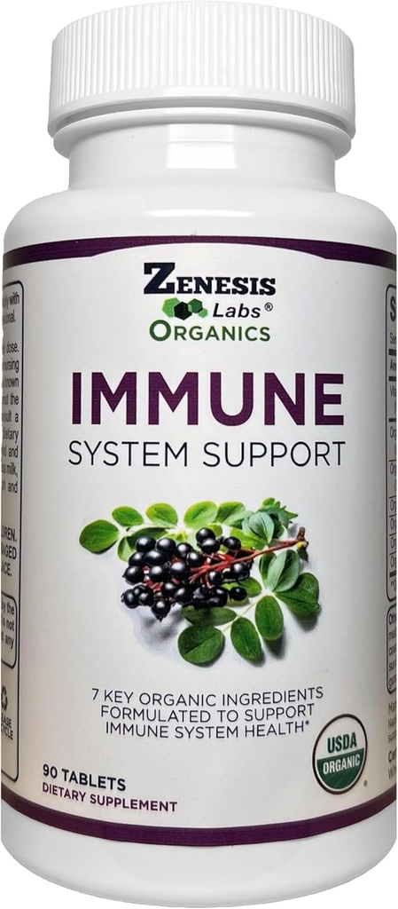 Zenesis Labs Organic Immune Supplement Supplement Witamina C, Moringa, Elderberry, Astragalus, Oregano, Ginger, Czosnek (90 Tabletki, 30 Day Supply)