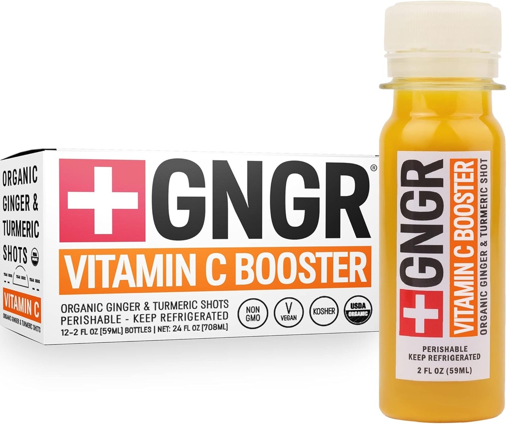 + GNGR Witamina C Immunitet Booster Cold- Pressed Ginger Shot z Turmeric, Cayenne, Acerola, Immunitet Shot z peruwiańskim Ginger Juice for All Natural Immune & Digestive Support 2 fl oz (Opakowanie 12)