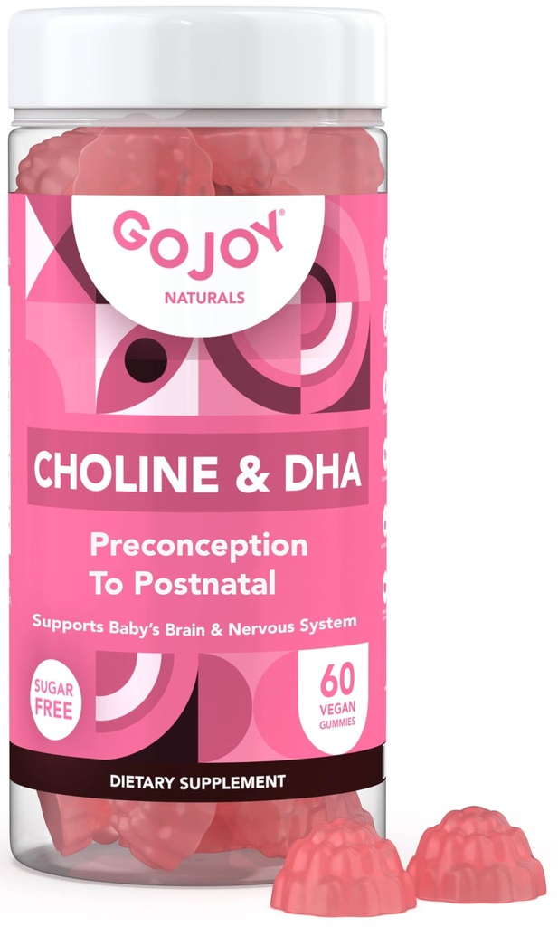 Prenatal Choline & DHA Gummies - Przypuszczenia do poporodowego suplementu witaminy dla kobiet w ciąży - Sweetened with Monk Fruit - 3. Party Tested - Non GMO, Gluten Free, Wegan
