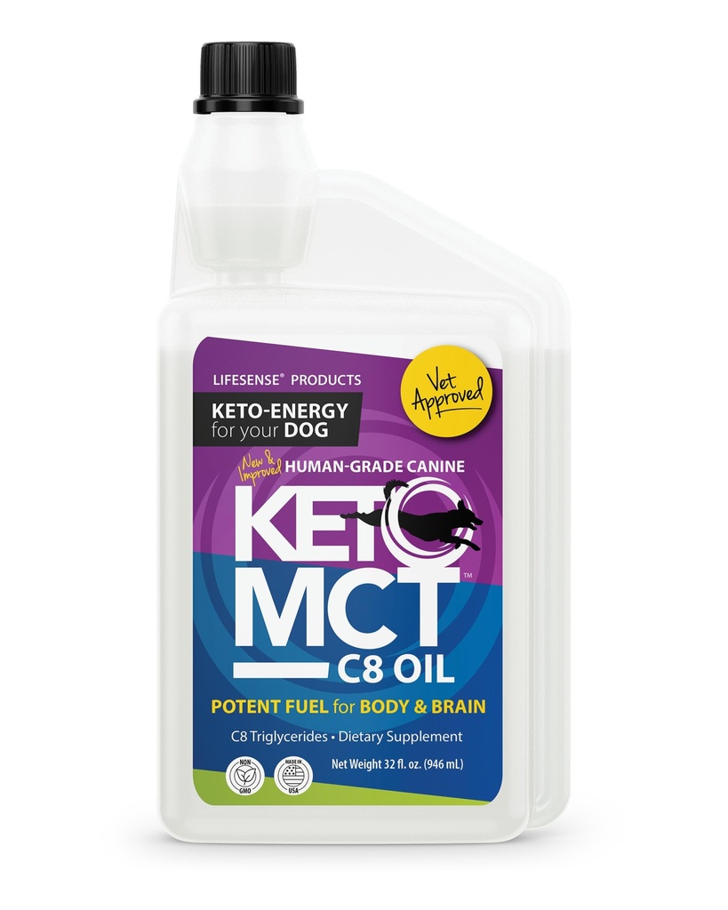 LifeSense C8 MCT Olej dla psów, Keto- Przyjazny, Wyżywiony z oleju kokosowego, Human Grade, 32 Oz, Made in USA przez Doc Nutrition, Dog Optimal Paliwo dla mózgu i ciała