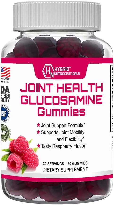 Hybrid Nutraceuticals Joint Health Supplement - Gumiaki glukozaminowe z witaminą E - Support Joint Mobility & Flexibility Supplement, Malina Flavor - 60 Gumiaki
