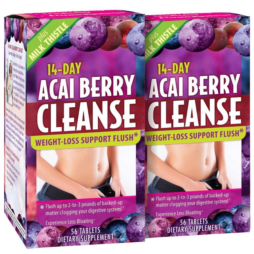 Stosowane odżywianie 14- dzień Acai Berry Cleanse - 56 tabletek, Opakowanie 2 - Weight- Loss Support Flush + Mleko Thistle - 56 Łączne służby