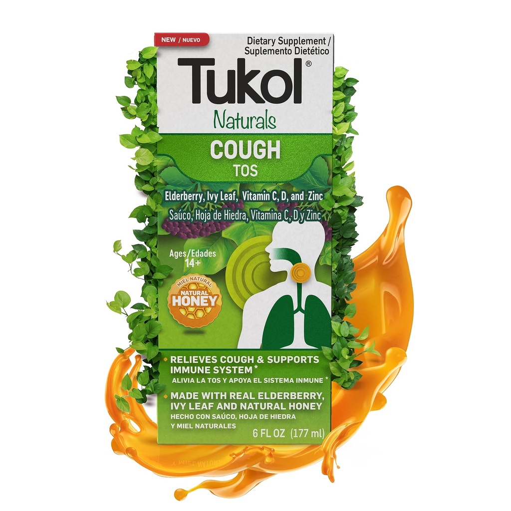 TUKOL Naturals Elderberry Syrop z witaminą C, D, i cynku, Suplement wsparcia immunologicznego z naturalnym miodem dla dorosłych i nastolatków, Ziołowy Elderberry Boost dla odporności i wsparcia przeciwutleniacza, 6oz