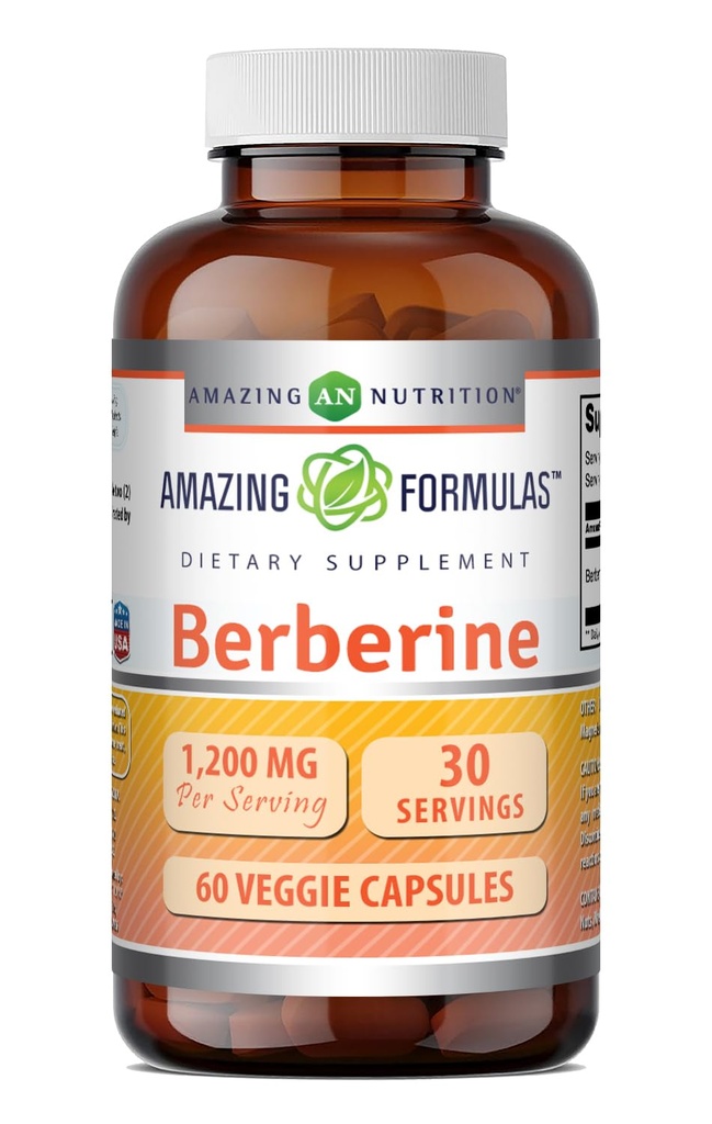 Amazing Formulas Berberine Supplement Equipment 124; 1200 Mg per Serving Equipment 124; Veggie Capsules Equipment 124; Non-GMO Equipment 124; Gluten- Free Equipment 124; Made in USA (60 Count, 1 Pack)