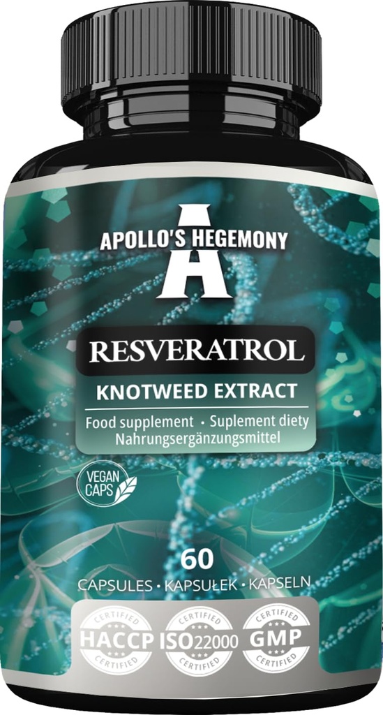 Hegemony Resveratrol APOLLO Wysoka dawka 400 mg - 60 Kapsułek Wegańskich - 2 Miesiące Dostawy - 98% Trans- Resveratrol z Japońskiego Knotweed Extract - Naturalny Antyoksydant