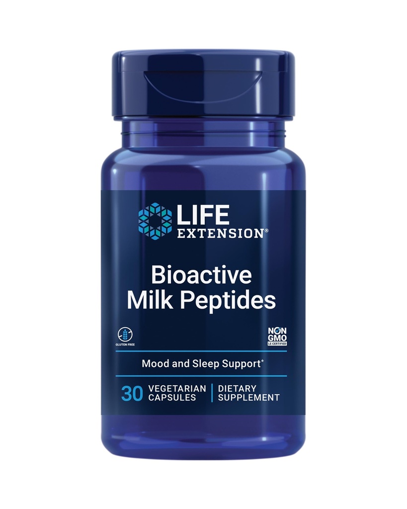 Life Extension Bioactive Milk Peptydy, Zdrowe wsparcie nastrojów, Suplement do snu, Relaks, Peptydy mleka, Kazeina decapeptide, Hormone-Free, Gluten- Free, Non-GMO, Wegetarianin, 30 Kapsułki