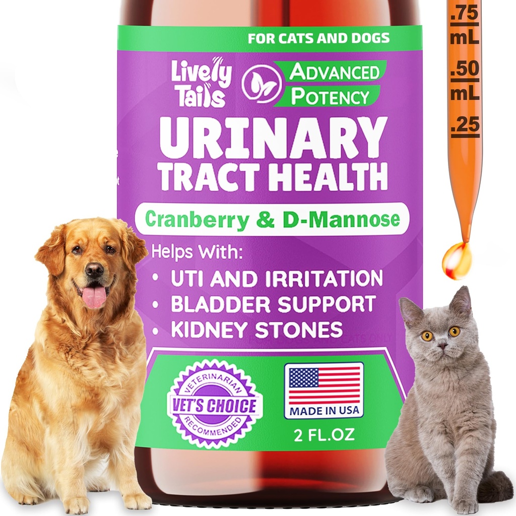Natural Dog & Cat UTI Leczenie żurawinem & D- Mannose, Bledder, Nerki, Wsparcie nietrzymania moczu, Zdrowy Trakt moczowy dla psów, Najlepszy kot Leczenie trakcji moczowej, Easy- to- Use Drops, 2 oz